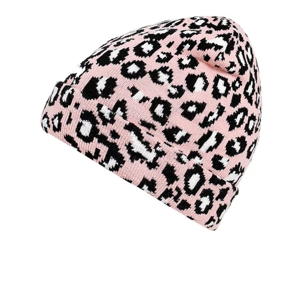 Feitong Fashion Adult Women Men Winter Pink & Black Leopard Crochet Knit Hat Cap